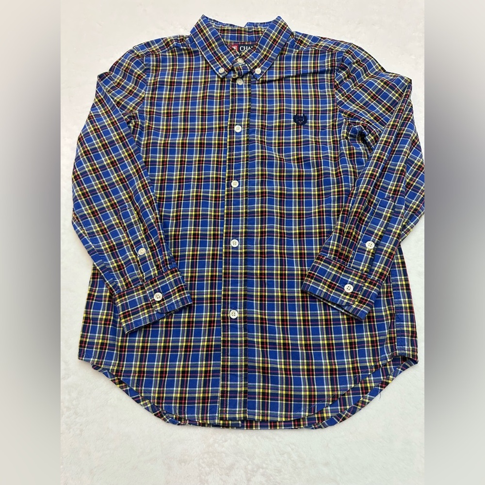 CHAPS Button Down Shirt Red Plaid L/S Young Boys Size 7 EUC